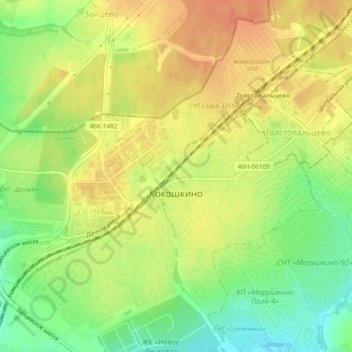Кокошкино topographic map, elevation, terrain