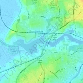 Oulton Broad topographic map, elevation, terrain