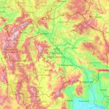 North Macedonia topographic map, elevation, terrain