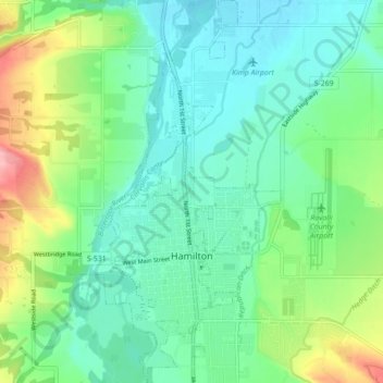 Hamilton topographic map, elevation, terrain