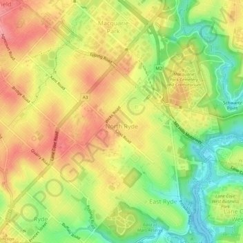 North Ryde topographic map, elevation, terrain