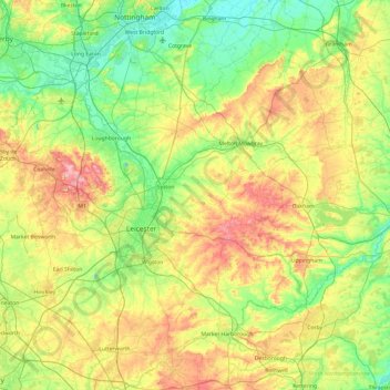 Leicestershire topographic map, elevation, terrain