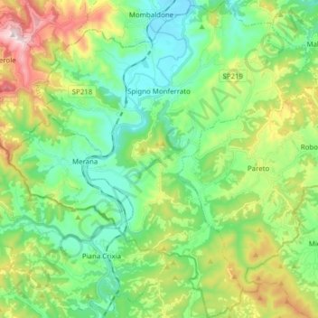 Spigno Monferrato topographic map, elevation, terrain