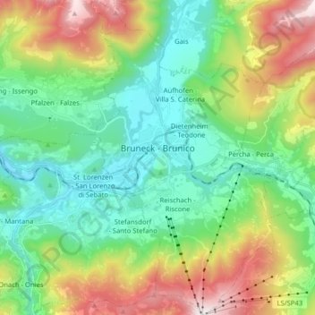 Bruneck topographic map, elevation, terrain