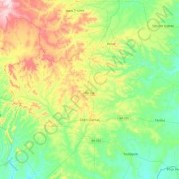 Cícero Dantas topographic map, elevation, terrain