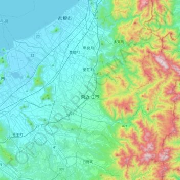 Higashiomi topographic map, elevation, terrain