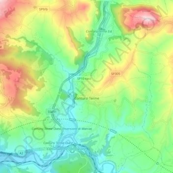 Contursi Terme topographic map, elevation, terrain
