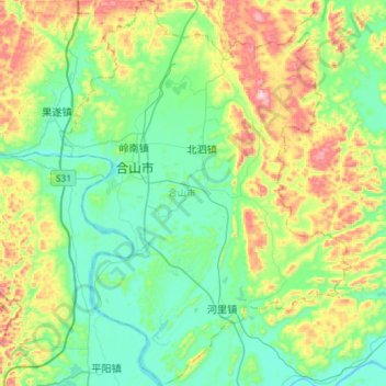 合山市 topographic map, elevation, terrain
