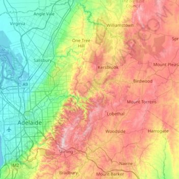 River Torrens topographic map, elevation, terrain