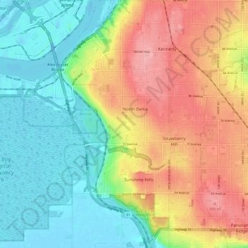 North Delta topographic map, elevation, terrain