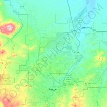 Prescott topographic map, elevation, terrain