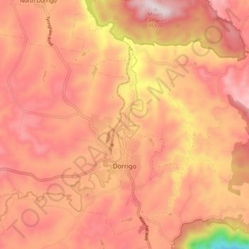 Dorrigo topographic map, elevation, terrain