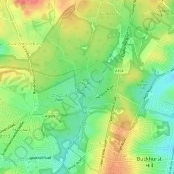 Connaught Water topographic map, elevation, terrain