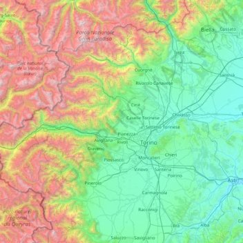 Turin topographic map, elevation, terrain
