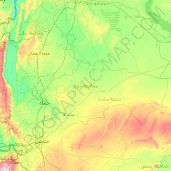 Hama Governorate topographic map, elevation, terrain