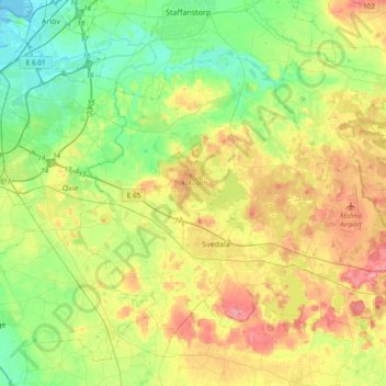 Svedala kommun topographic map, elevation, terrain