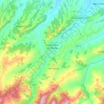 Lugagnano Val d'Arda topographic map, elevation, terrain
