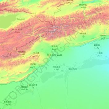 Aksu Prefecture topographic map, elevation, terrain