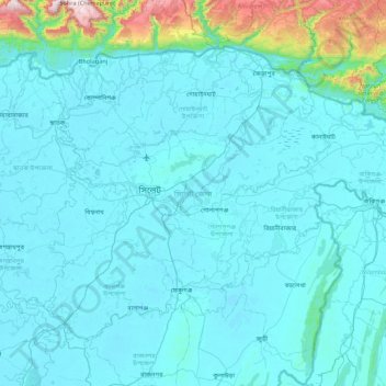 Sylhet District topographic map, elevation, terrain