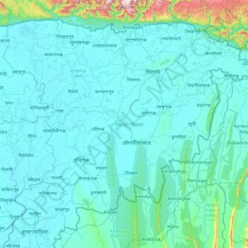 Sylhet Division topographic map, elevation, terrain