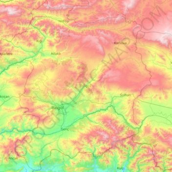 Bingöl topographic map, elevation, terrain