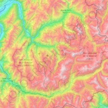 Massif de la Vanoise topographic map, elevation, terrain