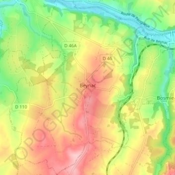 Beynac topographic map, elevation, terrain