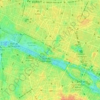 Paris 1er Arrondissement topographic map, elevation, terrain