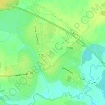 Пуховичи topographic map, elevation, terrain