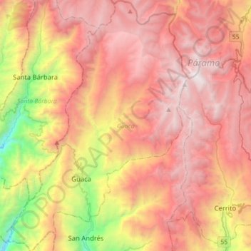 Guaca topographic map, elevation, terrain