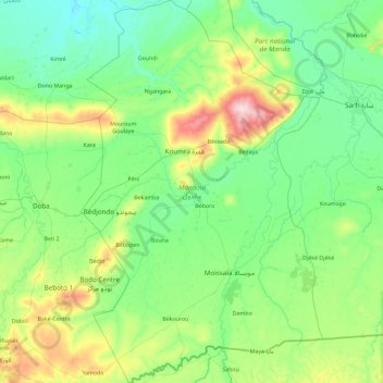 Mandoul topographic map, elevation, terrain