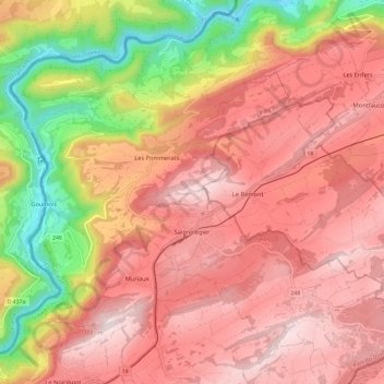Saignelégier topographic map, elevation, terrain