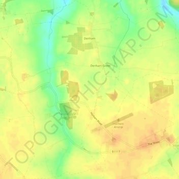 Denham topographic map, elevation, terrain