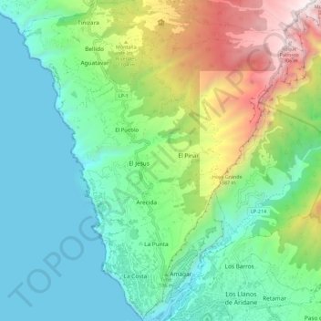 Tijarafe topographic map, elevation, terrain