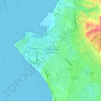 Mjini topographic map, elevation, terrain