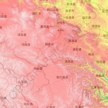 Gannan Tibetan Autonomous Prefecture topographic map, elevation, terrain