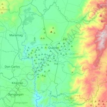 Quezon topographic map, elevation, terrain