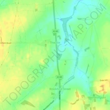 Brockford Street topographic map, elevation, terrain