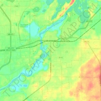 Brainerd topographic map, elevation, terrain