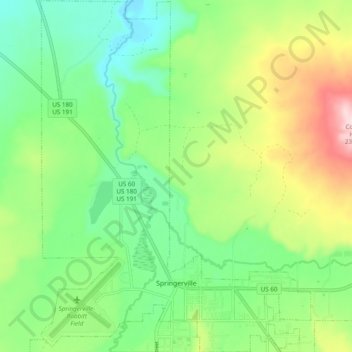 Springerville topographic map, elevation, terrain