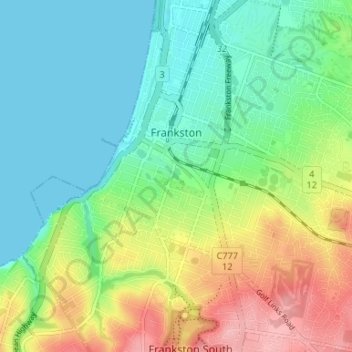 Frankston topographic map, elevation, terrain