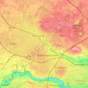 Dublin 15 topographic map, elevation, terrain