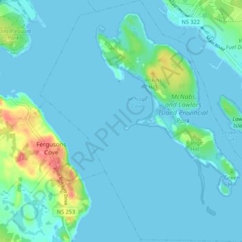 McNabs Island topographic map, elevation, terrain