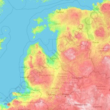 Baltic States topographic map, elevation, terrain