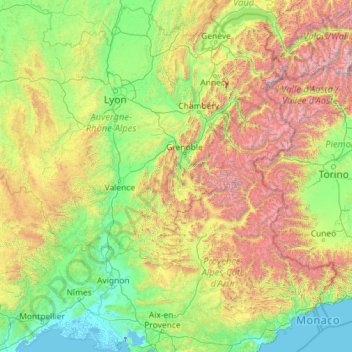 Rhone topographic map, elevation, terrain