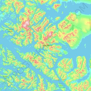 Isla Riesco topographic map, elevation, terrain
