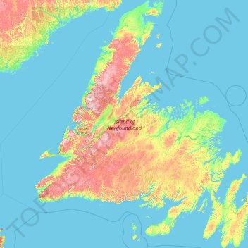 Island of Newfoundland topographic map, elevation, terrain