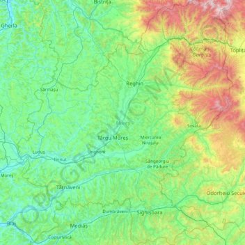 Mureș topographic map, elevation, terrain