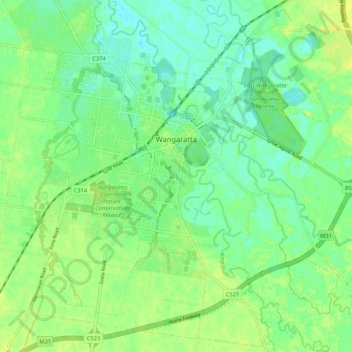 Wangaratta topographic map, elevation, terrain