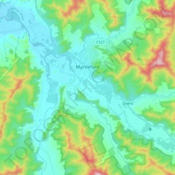 Myrtleford topographic map, elevation, terrain